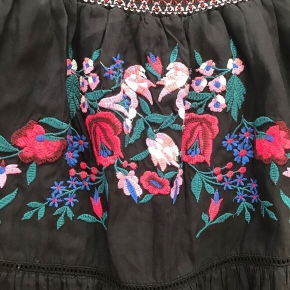 FREE PEOPLE Off The Shoulder Babydoll Tiered Mini Dress Embroidered Black XS New - Picture 8 of 13